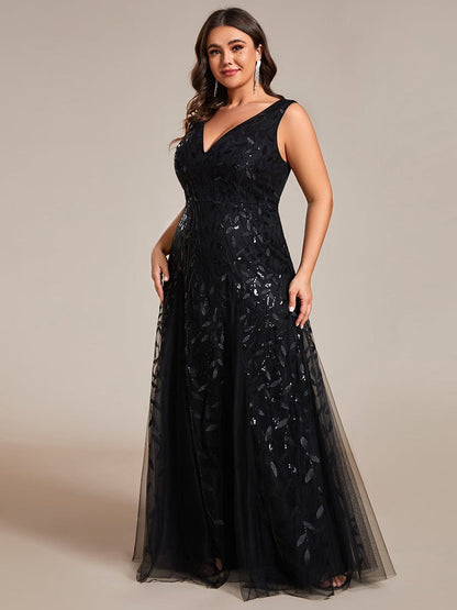 Leaf Sequin Plus Size A-Line Evening Gown for Women