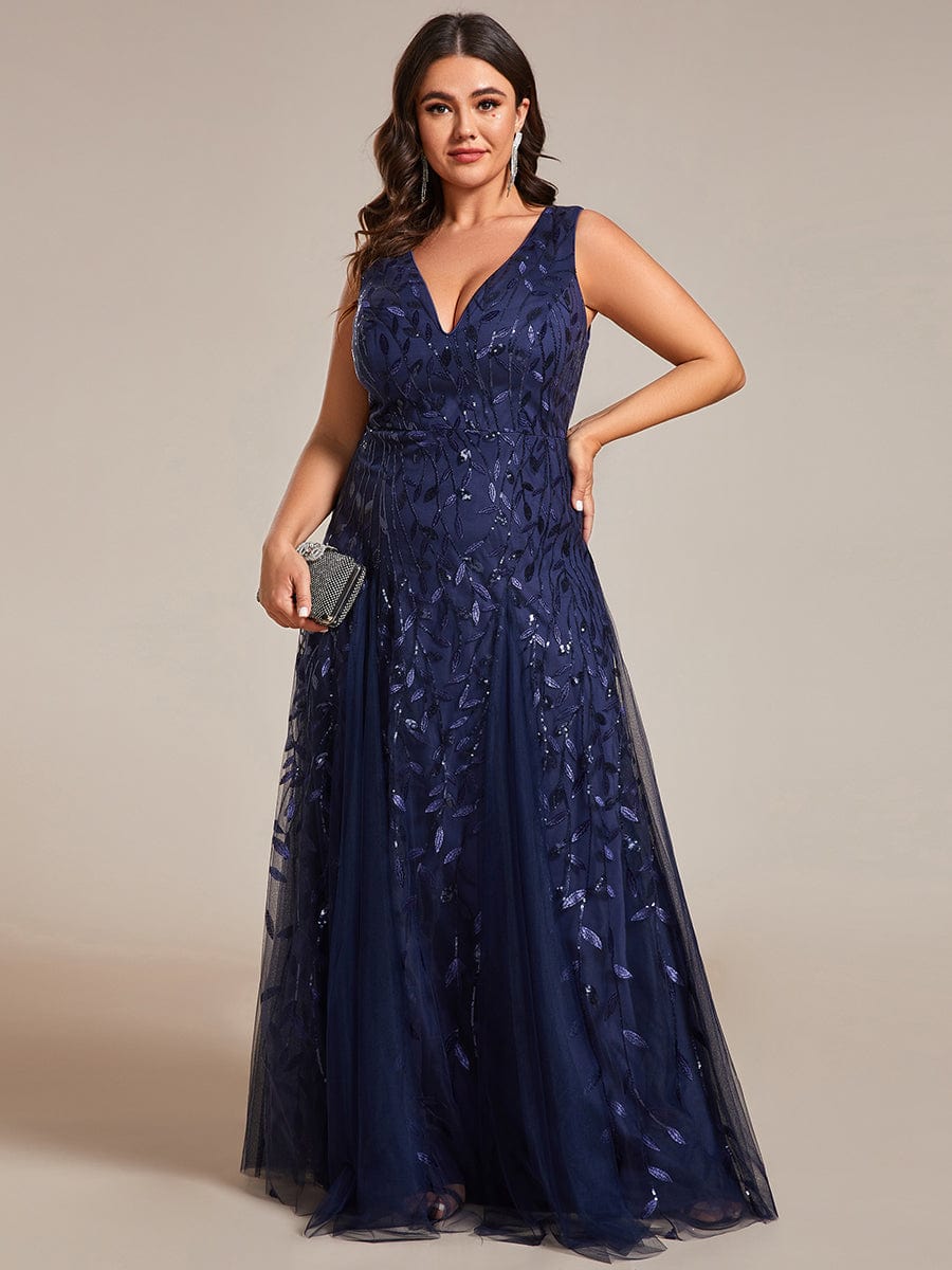 Leaf Sequin Plus Size A-Line Evening Gown for Women