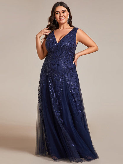 Leaf Sequin Plus Size A-Line Evening Gown for Women