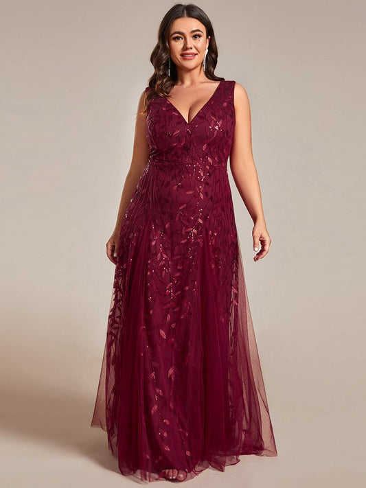 Leaf Sequin Plus Size A-Line Evening Gown for Women