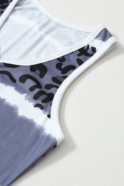 Leopard and Tie-Dye Ribbed Gray Snap Tank Top