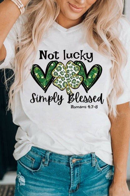 Leopard Clover Slogan Graphic Tee in White