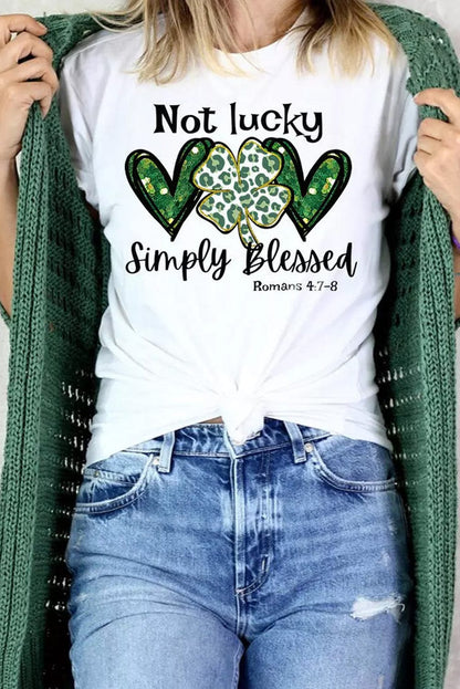 Leopard Clover Slogan Graphic Tee in White