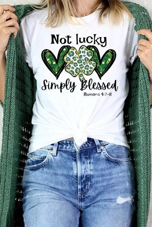 Leopard Clover Slogan Graphic Tee in White