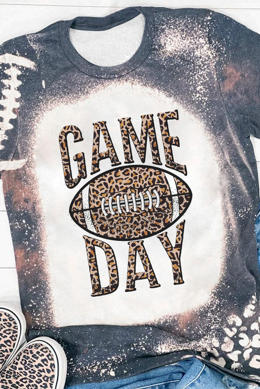 Leopard Football Graphic Print Crew Neck T-Shirt for Game Day Style