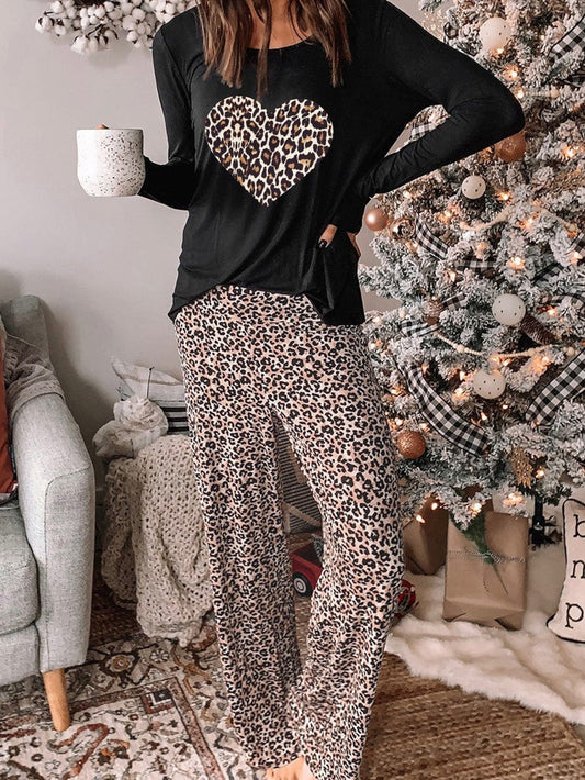 Leopard Heart Print Cozy Lounge Set