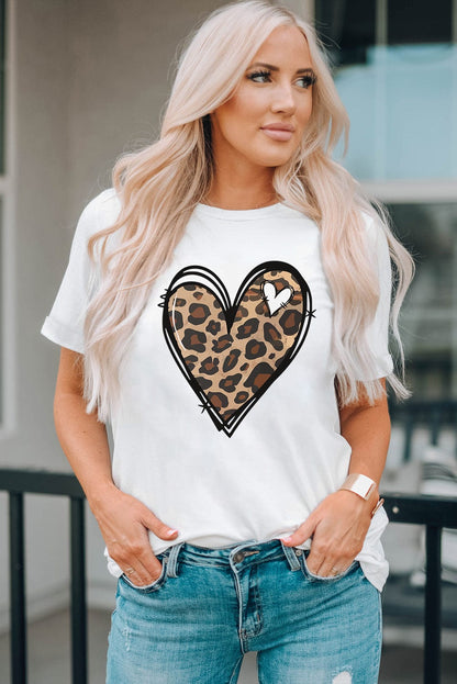 Leopard Heart Print White Western Valentine Tee