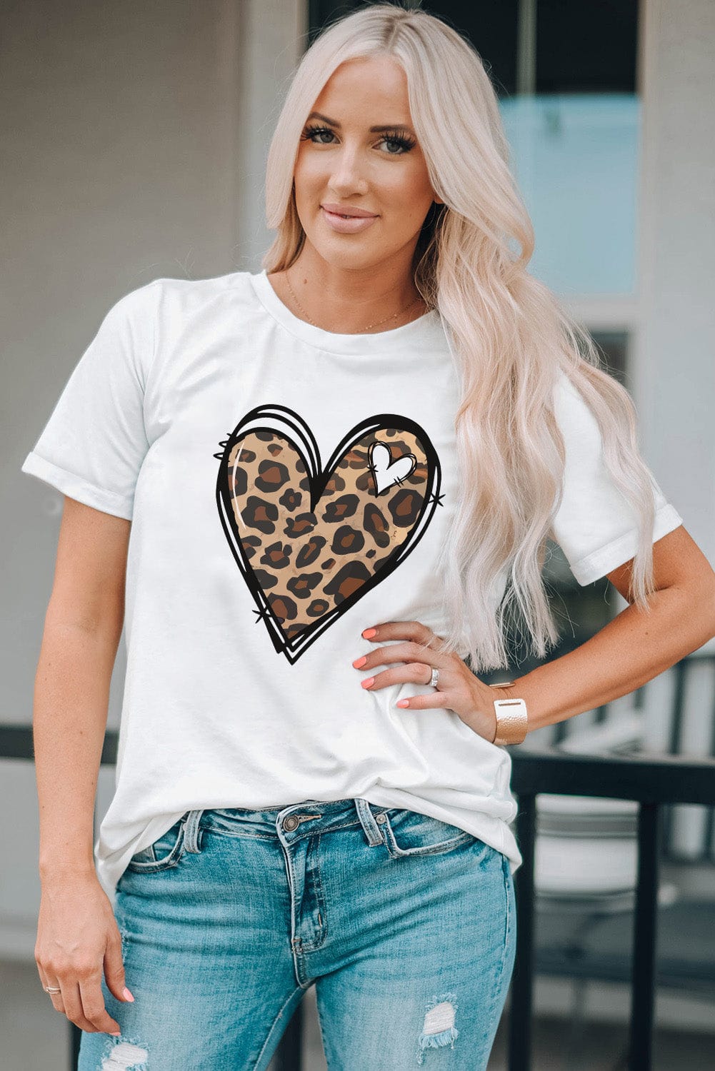 Leopard Heart Print White Western Valentine Tee