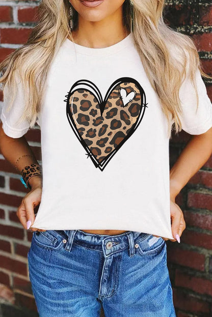 Leopard Heart Print White Western Valentine Tee