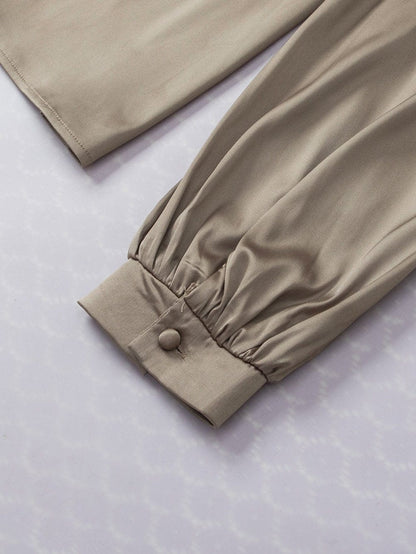 Leopard Jacquard Satin Blouse in Light French Beige