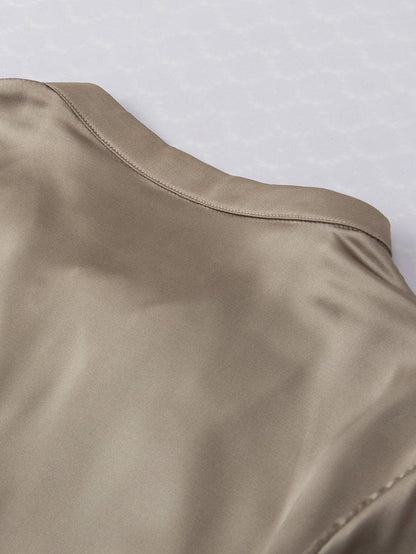 Leopard Jacquard Satin Blouse in Light French Beige