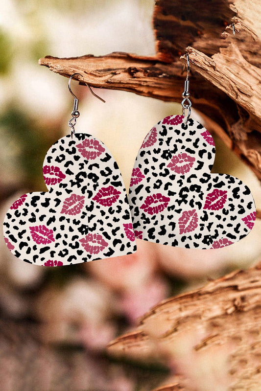 Leopard Kiss Heart Drop Earrings in Black