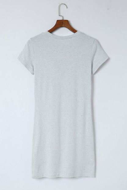 Leopard Lightning Print Distressed Gray T-shirt Dress