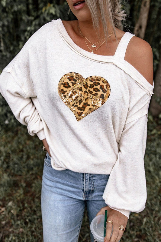 Leopard Love Asymmetrical One Sleeve Beige Top
