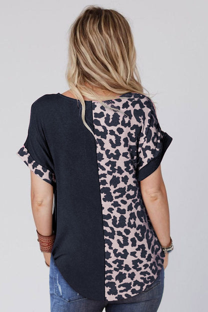 Leopard Patchwork Sleeveless Top with Black Trim