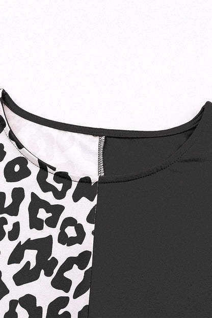 Leopard Patchwork Sleeveless Top with Black Trim