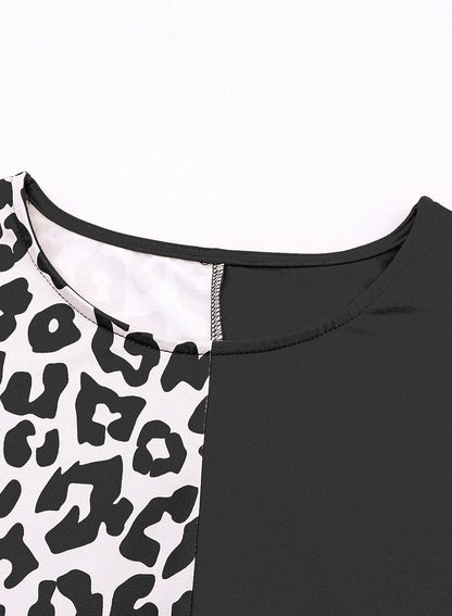 Leopard Patchwork Sleeveless Top with Black Trim