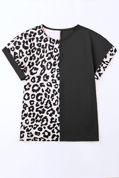 Leopard Patchwork Sleeveless Top with Black Trim