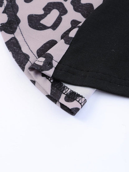 Leopard Print Black T-shirt Dress with Side Slits