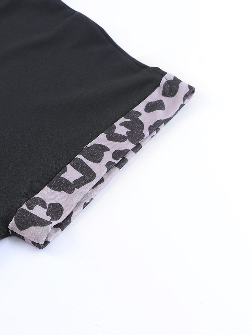 Leopard Print Black T-shirt Dress with Side Slits