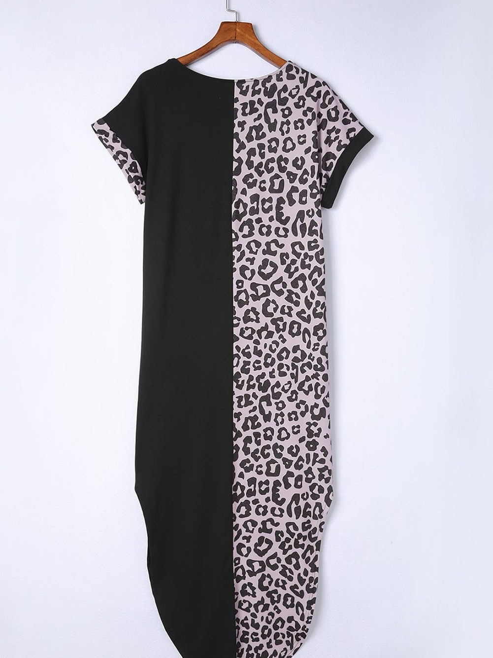 Leopard Print Black T-shirt Dress with Side Slits