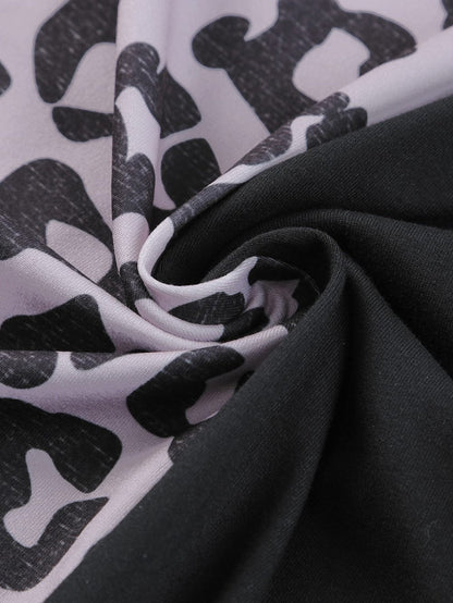 Leopard Print Black T-shirt Dress with Side Slits