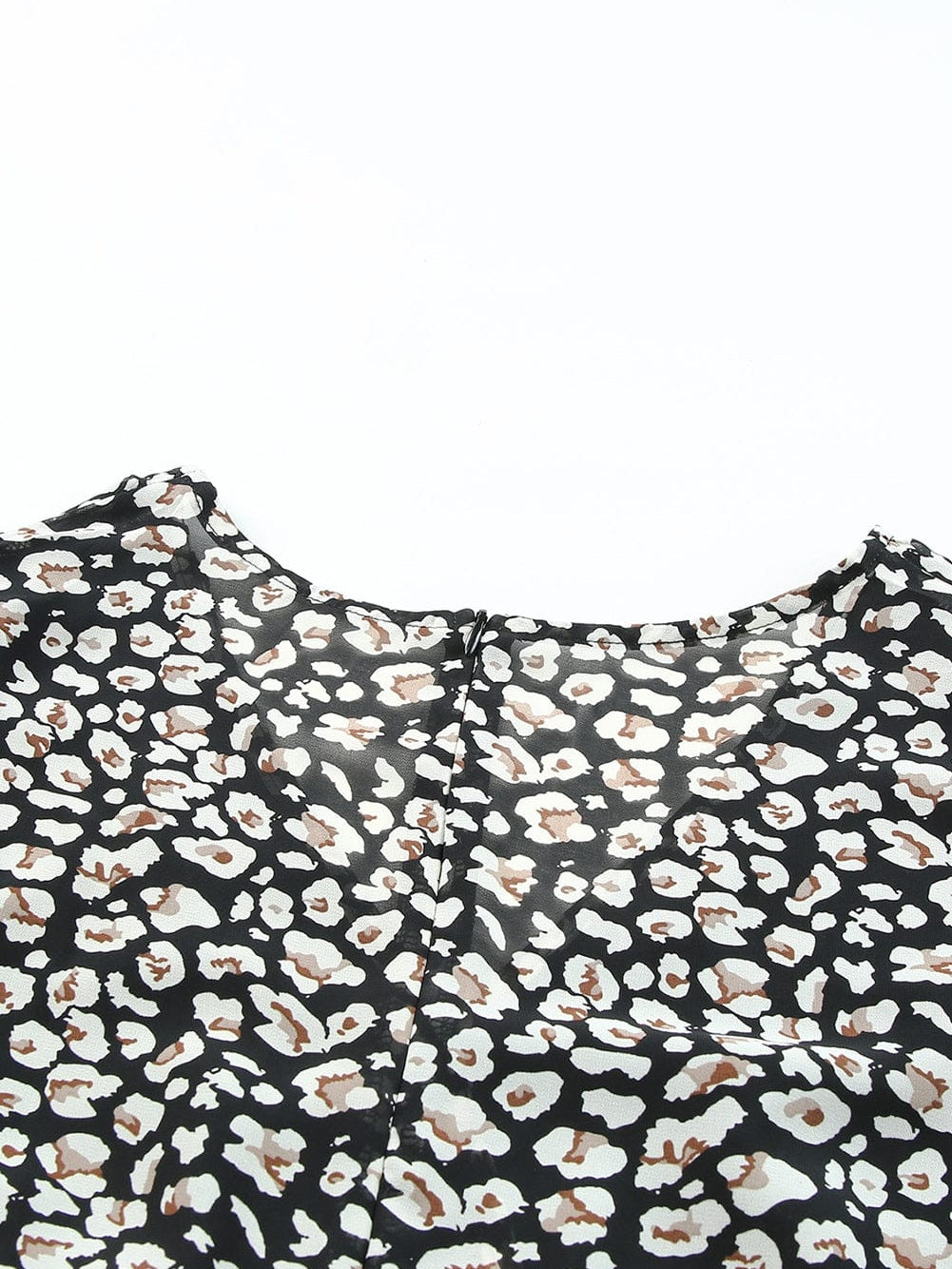 Leopard Print Black V Neck Double Layer Ruffle Dress with Waist Tie