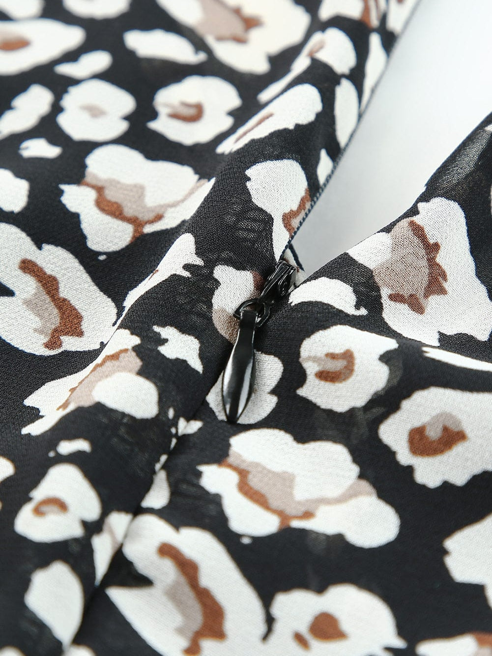 Leopard Print Black V Neck Double Layer Ruffle Dress with Waist Tie