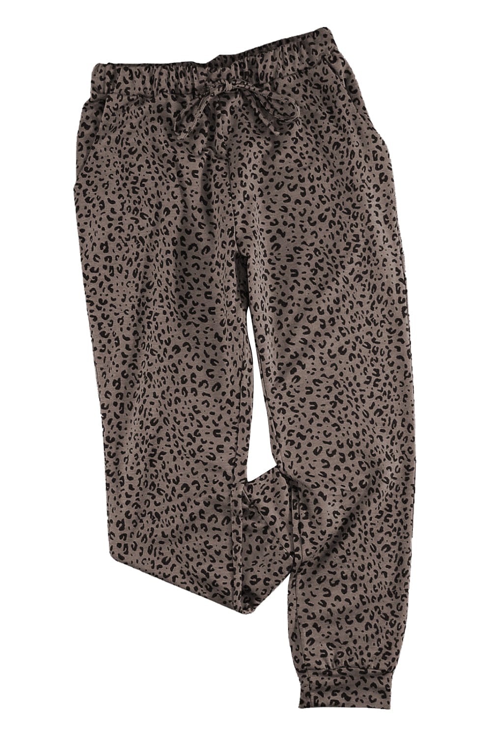 Leopard Print Brown Joggers with Smocked Waist