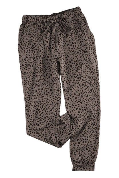Leopard Print Brown Joggers with Smocked Waist