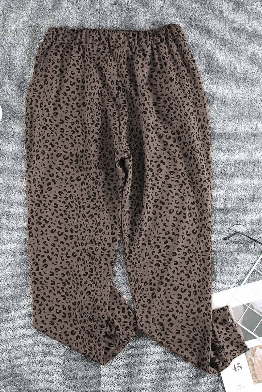 Leopard Print Brown Joggers with Smocked Waist