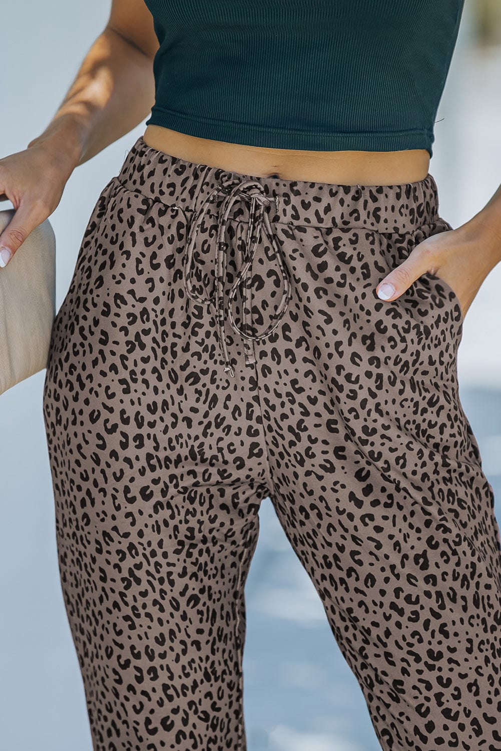 Leopard Print Brown Joggers with Smocked Waist