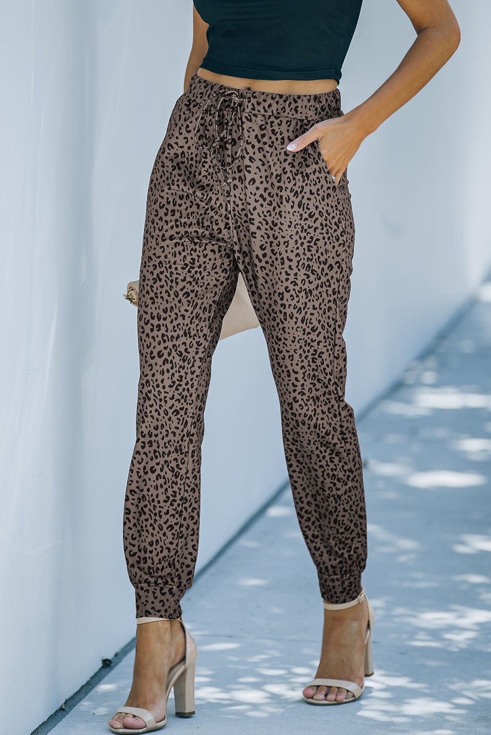 Leopard Print Brown Joggers with Smocked Waist