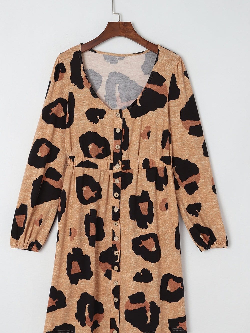 Leopard Print Button-Up Puff Sleeve Knit Mini Dress