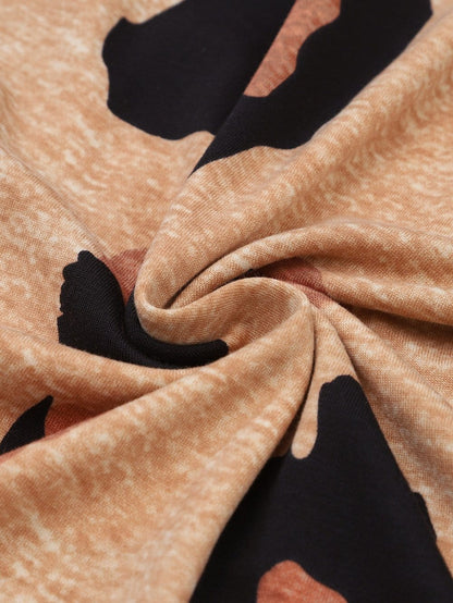 Leopard Print Button-Up Puff Sleeve Knit Mini Dress