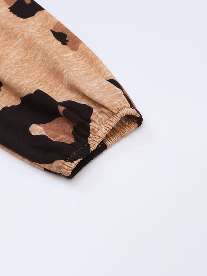 Leopard Print Button-Up Puff Sleeve Knit Mini Dress