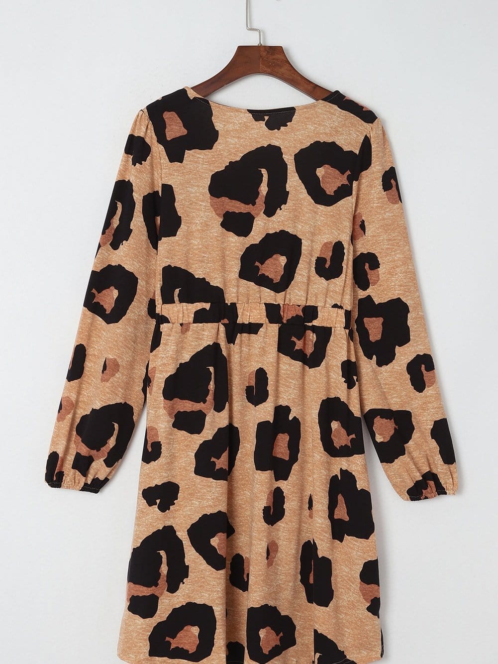 Leopard Print Button-Up Puff Sleeve Knit Mini Dress