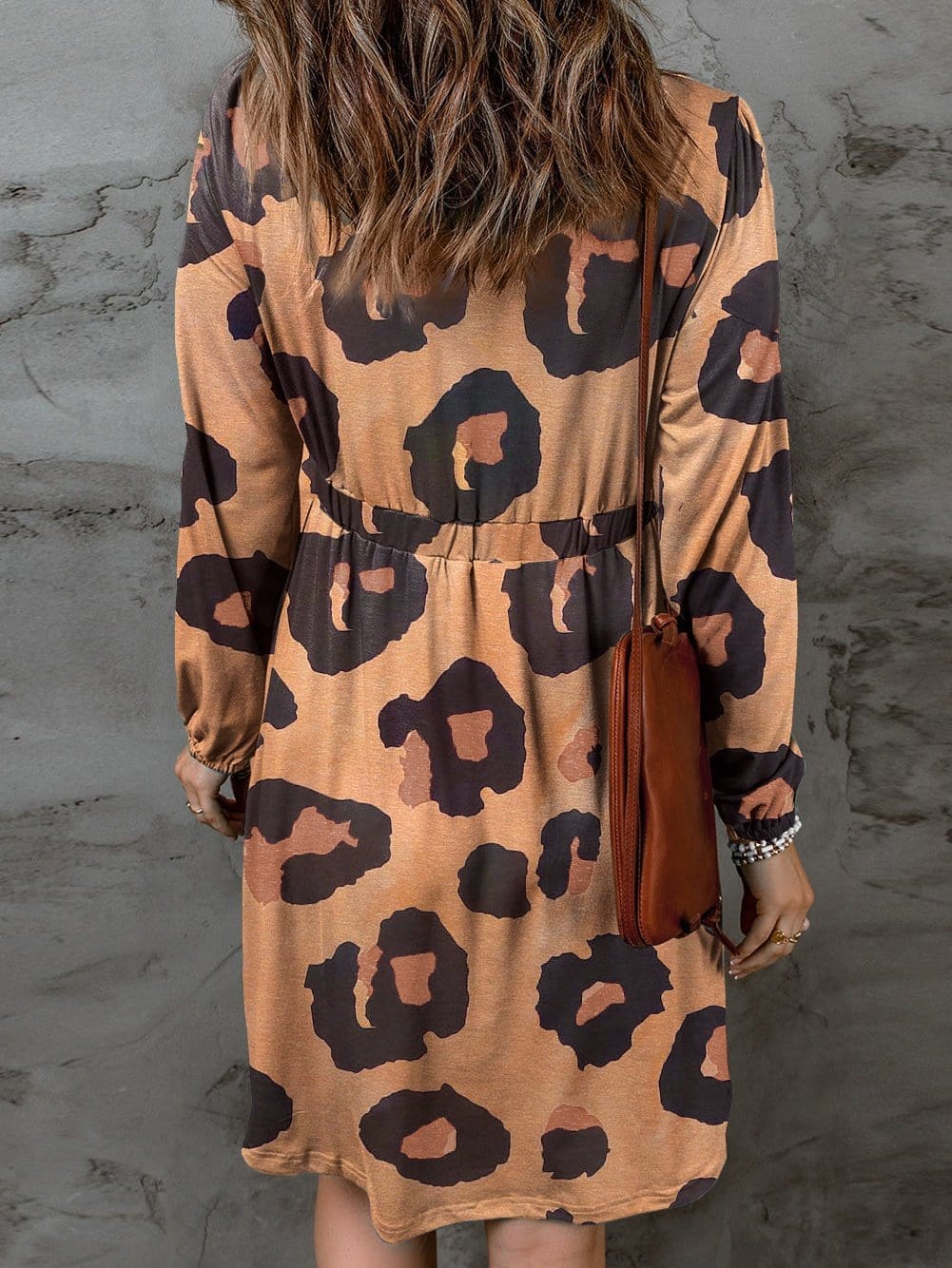 Leopard Print Button-Up Puff Sleeve Knit Mini Dress