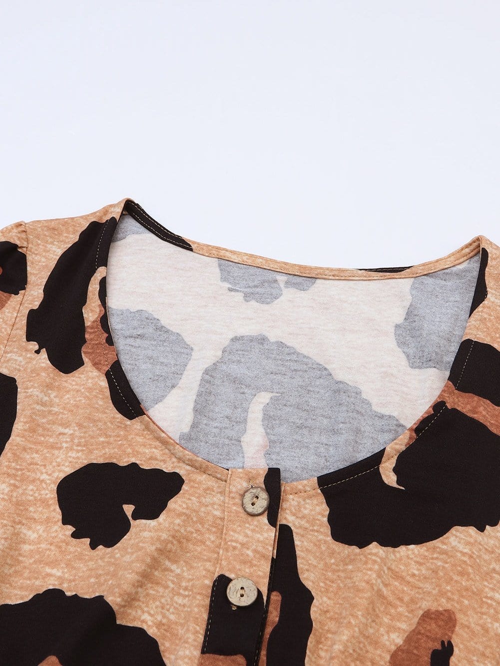 Leopard Print Button-Up Puff Sleeve Knit Mini Dress