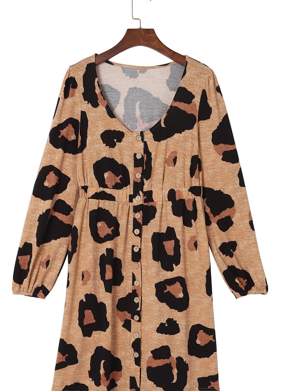 Leopard Print Button-Up Puff Sleeve Knit Mini Dress