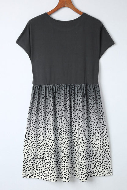 Leopard Print Casual Tunic Dress with Polka Dot Accents