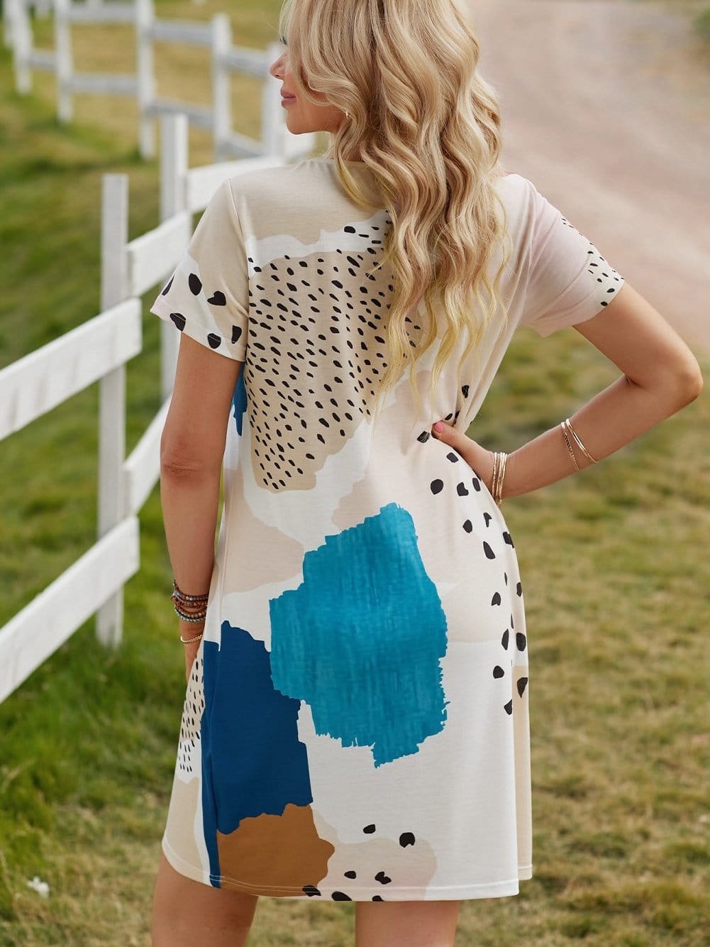 Leopard Print Color Block Mini Dress in Light Blue
