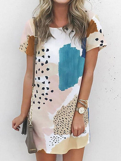 Leopard Print Color Block Mini Dress in Light Blue