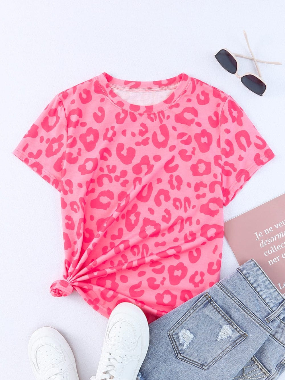 Leopard Print Crew Neck T-Shirt with Southern Belle Style