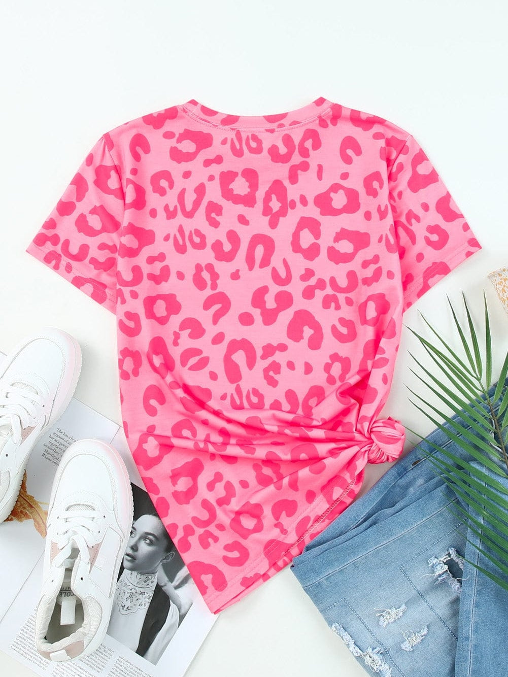 Leopard Print Crew Neck T-Shirt with Southern Belle Style