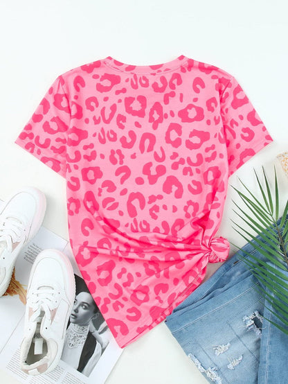 Leopard Print Crew Neck T-Shirt with Southern Belle Style
