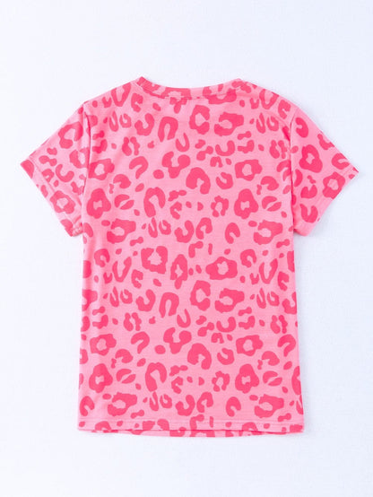 Leopard Print Crew Neck T-Shirt with Southern Belle Style