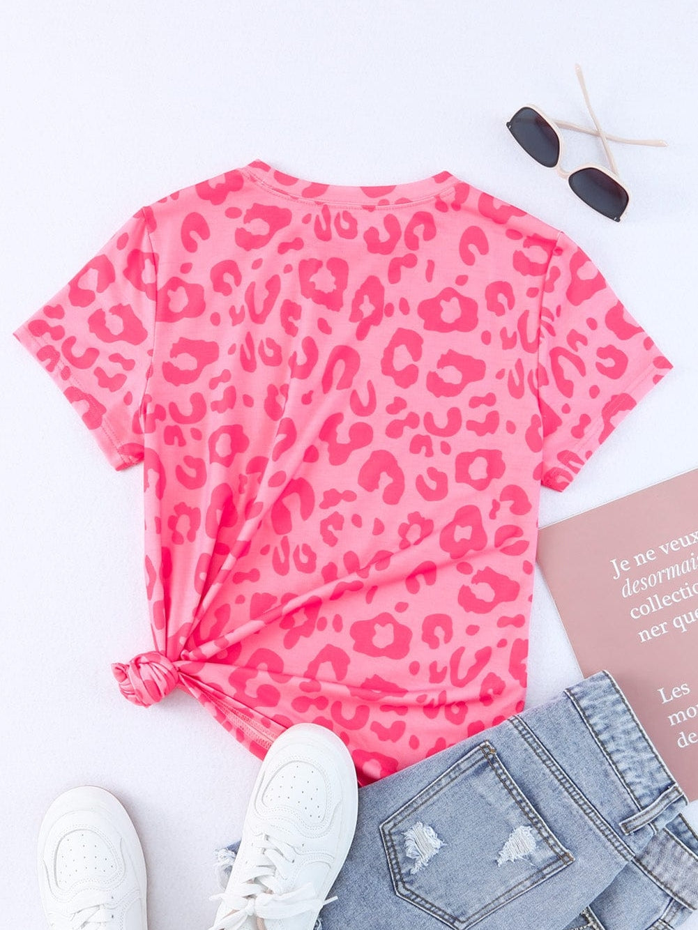 Leopard Print Crew Neck T-Shirt with Southern Belle Style