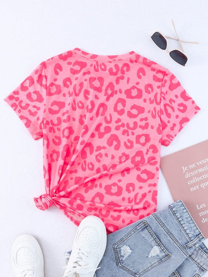 Leopard Print Crew Neck T-Shirt with Southern Belle Style