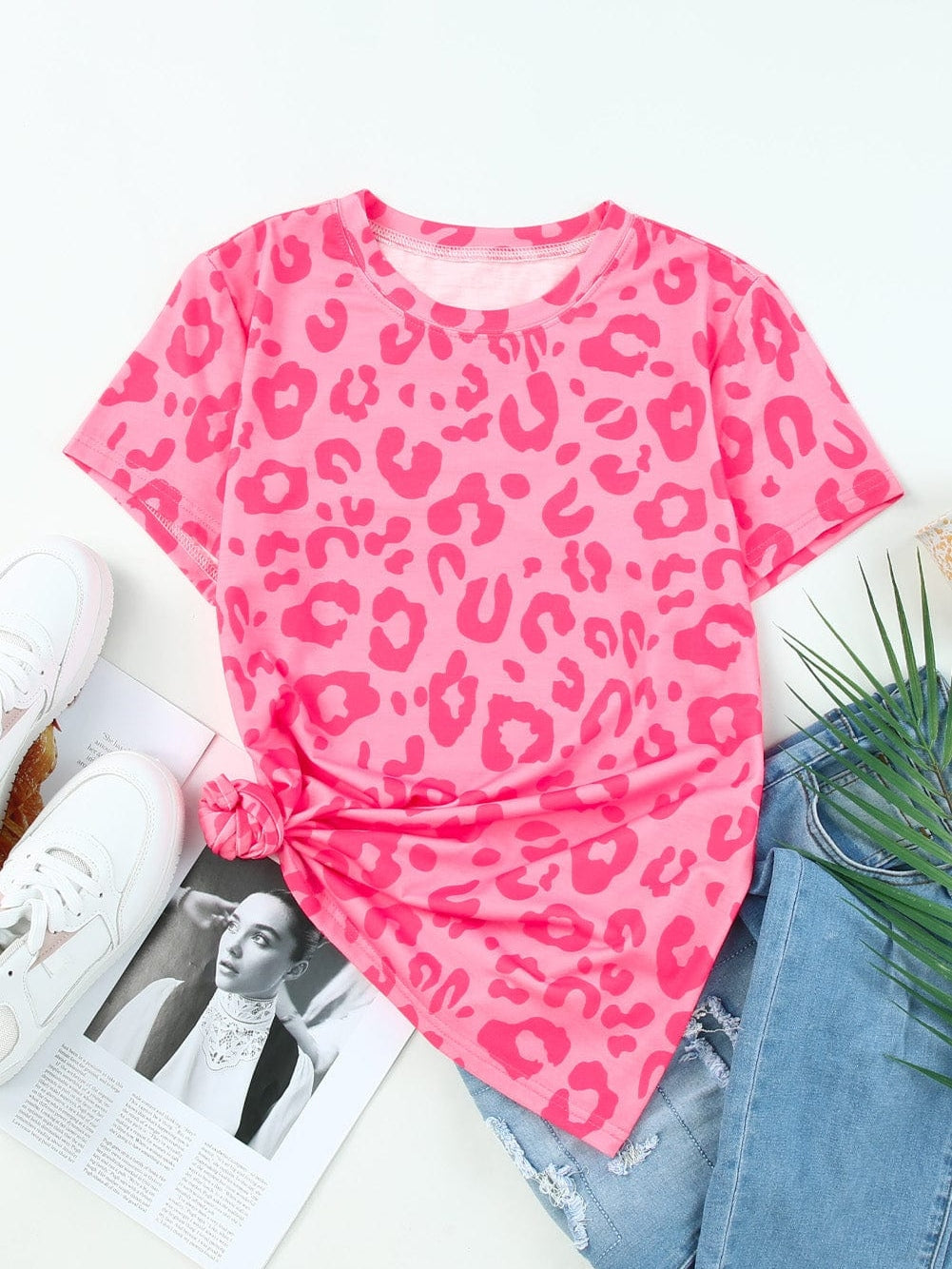 Leopard Print Crew Neck T-Shirt with Southern Belle Style